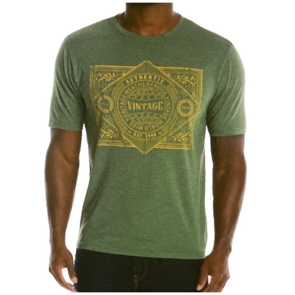 NEW Weatherproof Vintage Men's L Graphic T-Shirt Green Polyester & Rayon